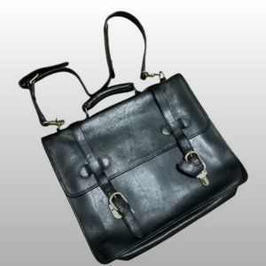 Cole Haan Leather Messenger Laptop Back Hand-Made Black Briefcase